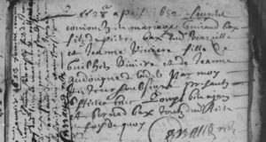 Mariage entre Guiraud Bax et Jeanne Vinière en 1652 à Verzeille